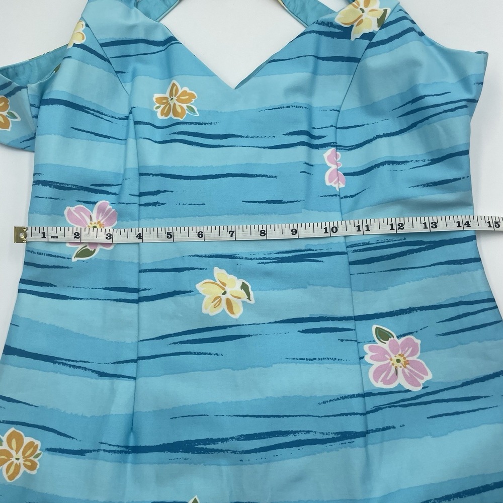 Women's Blue Halter Dress Size 4P Tropical Print Floral Vacation Cruise Hawaiian - Picture 12 of 14